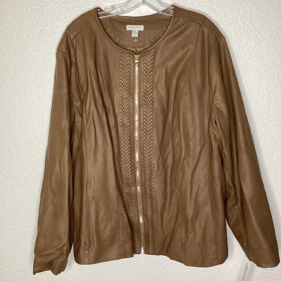 CHARTER CLUB PLUS SIZE 3X TAN BROWN FAUX LEATHER CORE JACKET OUTERWEAR TOP FALL - Picture 3 of 12